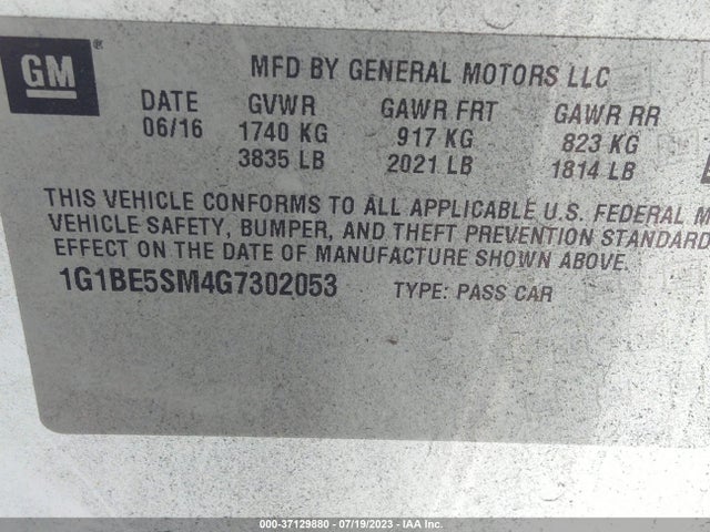 Chevrolet CRUZE LT 2016 1G1BE5SM4G7302053 Image 16