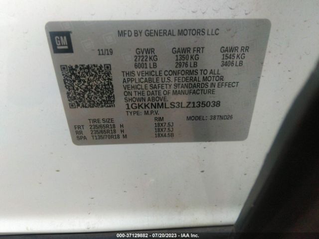 1GKKNMLS3LZ135038 GMC ACADIA SLT