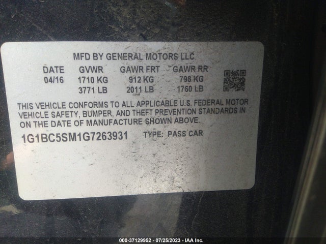 Chevrolet CRUZE LS 2016 1G1BC5SM1G7263931 Image 9