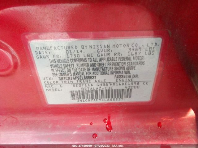 3N1CN7AP9EL855537 Nissan Versa S Plus
