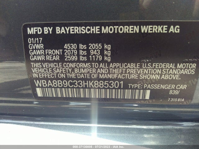 BMW 3 Series 330i 2017 WBA8B9C33HK885301 Image 9