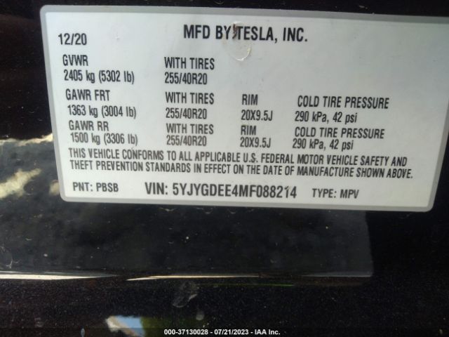 5YJYGDEE4MF088214 Tesla Model Y Long Range