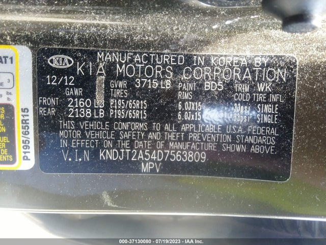 2013 KIA SOUL BASE VIN: KNDJT2A54D7563809
