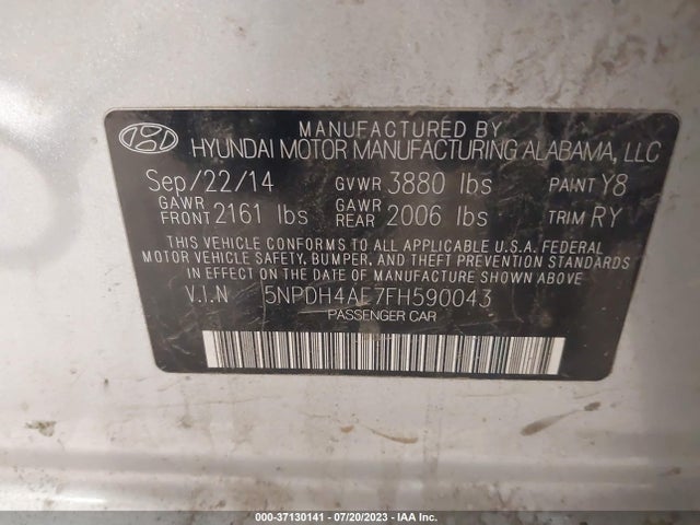 2015 HYUNDAI ELANTRA SE VIN: 5NPDH4AE7FH590043