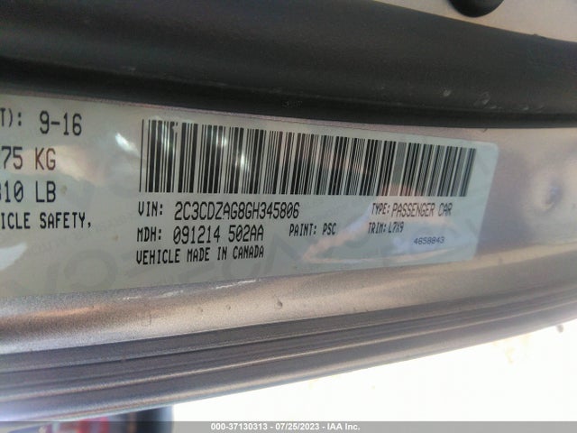 Dodge Challenger Sxt 2016 2C3CDZAG8GH345806 Image 9