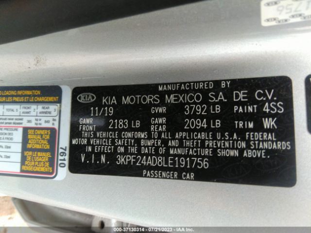 3KPF24AD8LE191756 KIA Forte Lxs