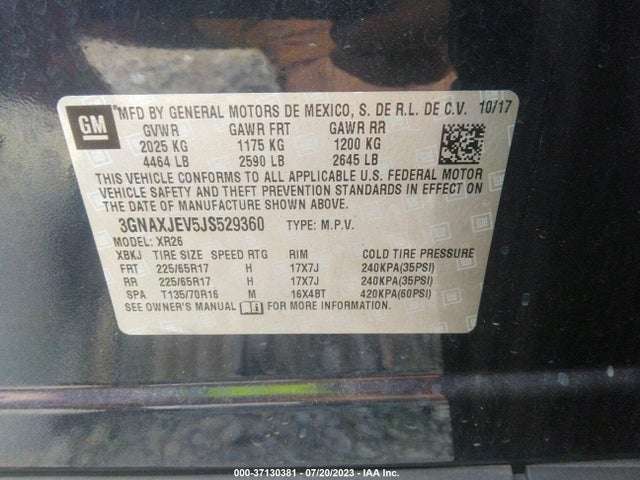 Chevrolet EQUINOX LT 2018 3GNAXJEV5JS529360 Image 9