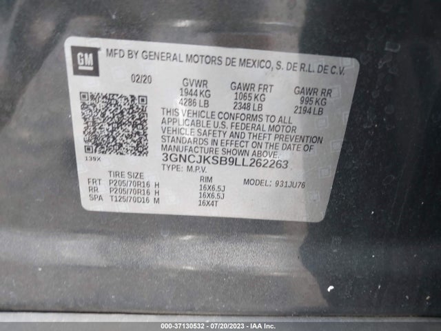Chevrolet TRAX LS 2020 3GNCJKSB9LL262263 Image 9