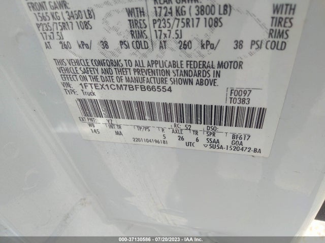 2011 FORD F-150 XL/STX/XLT VIN: 1FTEX1CM7BFB66554
