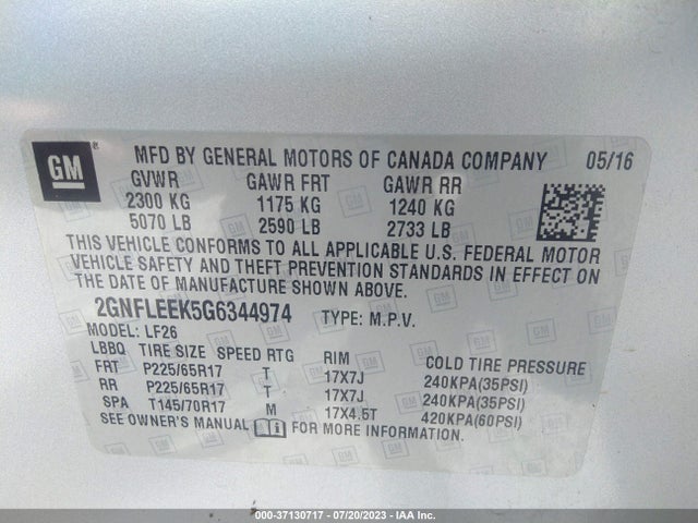 2016 CHEVROLET EQUINOX LS VIN: 2GNFLEEK5G6344974