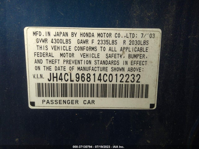 2004 ACURA TSX VIN: JH4CL96814C012232