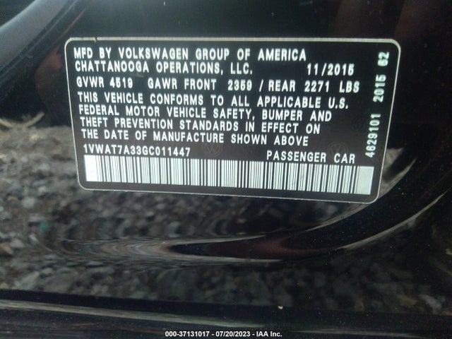 1VWAT7A33GC011447 Volkswagen Passat 1.8t S