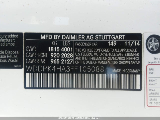 2015 Mercedes-Benz SLK-Class, VIN: WDDPK4HA3FF105088
