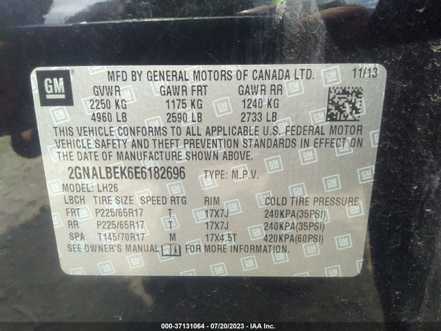 Chevrolet EQUINOX LT 2014 2GNALBEK6E6182696 Image 9