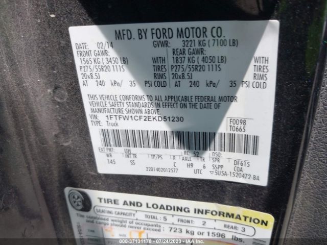 1FTFW1CF2EKD51230 Ford F-150 Xl/stx/xlt/fx2/lariat