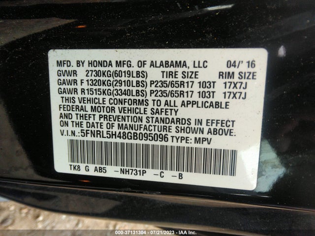 Honda ODYSSEY EX 2016 5FNRL5H48GB095096 Image 15
