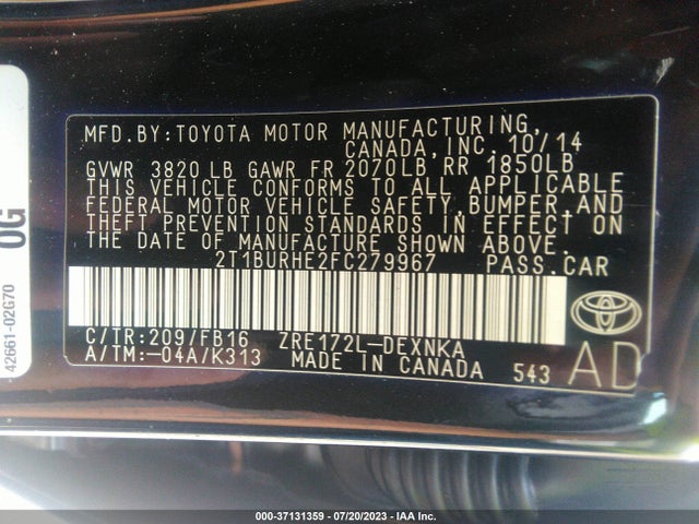 Toyota Corolla L/le/s/s Plus/le Plus 2015 2T1BURHE2FC279967 Image 15