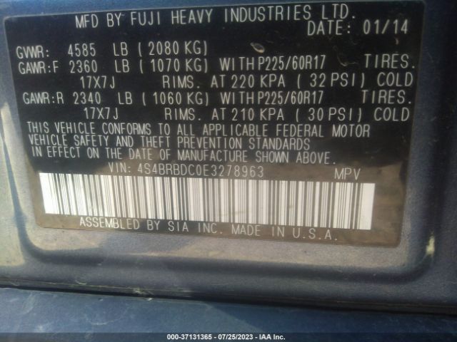 4S4BRBDC0E3278963 Subaru Outback 2.5i Premium