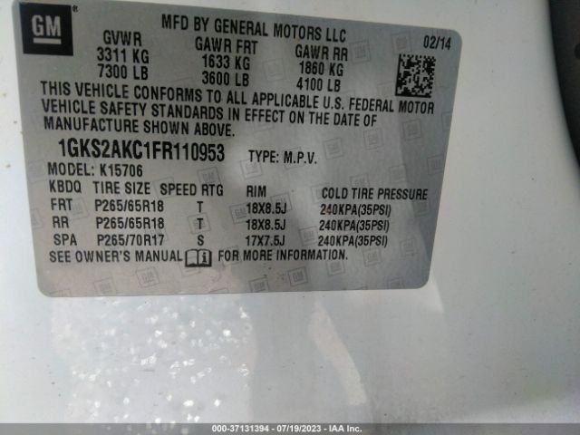 1GKS2AKC1FR110953 GMC YUKON SLE