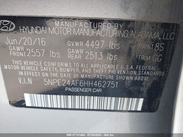 Hyundai Sonata 2.4l 2017 5NPE24AF6HH462751 Image 9