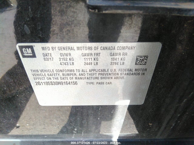 Chevrolet IMPALA LT 2017 2G1105S30H9164156 Image 9