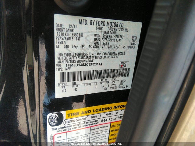 2012 FORD EXPEDITION XLT/KING RANCH VIN: 1FMJU1J52CEF23144