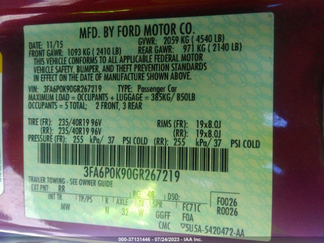 3FA6P0K90GR267219 Ford Fusion Titanium