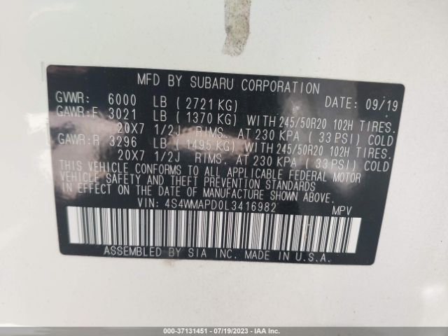4S4WMAPD0L3416982 Subaru Ascent Limited
