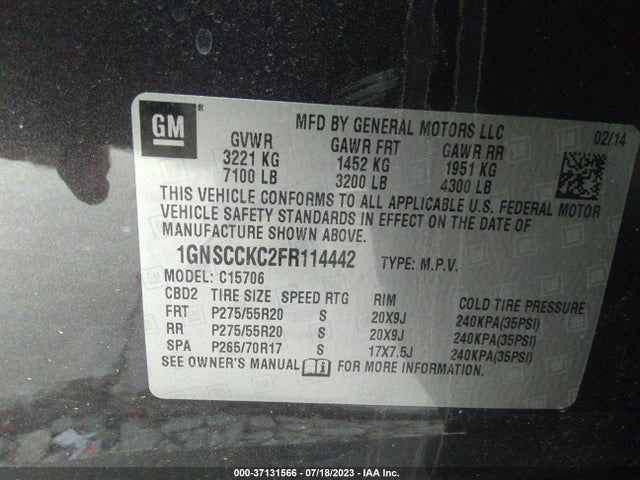 Chevrolet Tahoe Ltz 2015 1GNSCCKC2FR114442 Image 15
