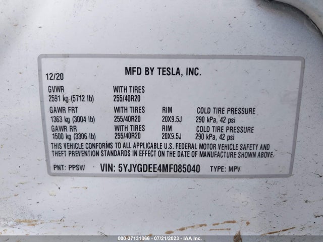 5YJYGDEE4MF085040 Tesla Model Y Long Range