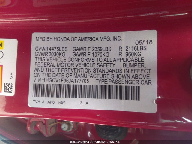 2018 Honda Accord, VIN: 1HGCV1F36JA177705
