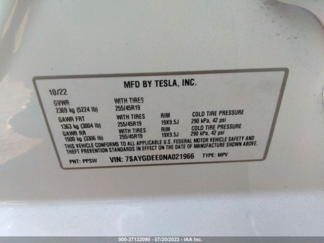 7SAYGDEE0NA021966 Tesla Model Y Long Range