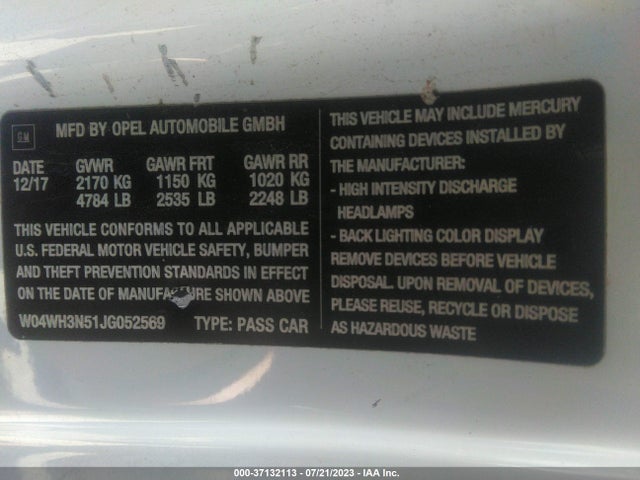 2018 Buick Cascada, VIN: W04WH3N51JG052569