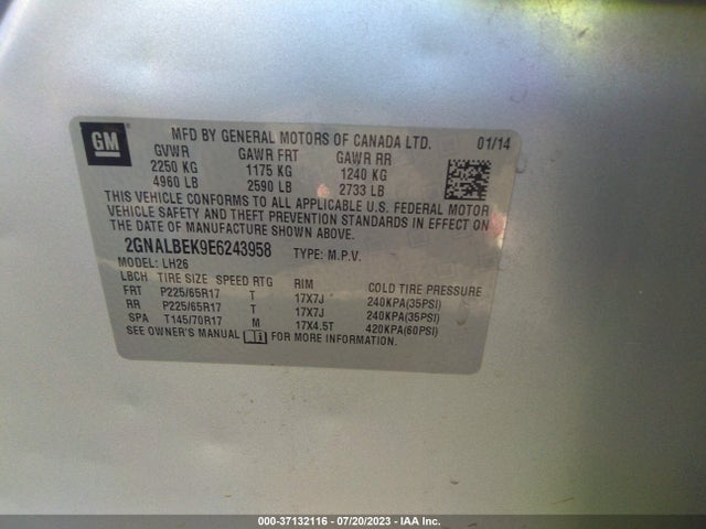 Chevrolet EQUINOX LT 2014 2GNALBEK9E6243958 Image 16