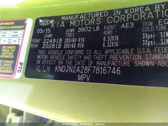 KNDJN2A28F7816746 KIA Soul Base