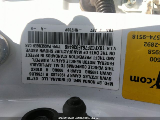 19XFC2F76JE036446 Honda Civic Sedan Ex
