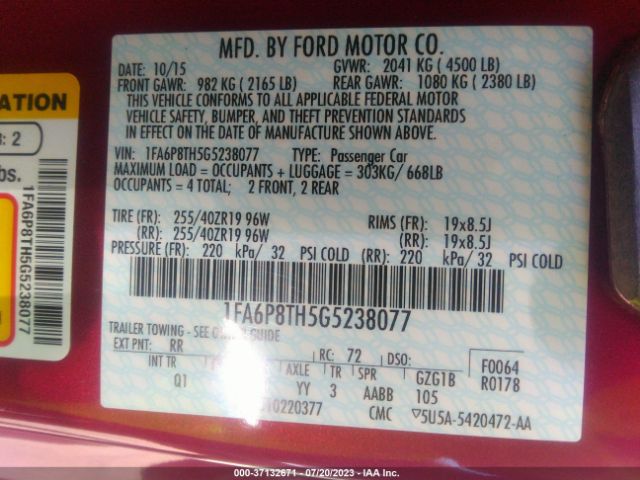 1FA6P8TH5G5238077 Ford Mustang Ecoboost
