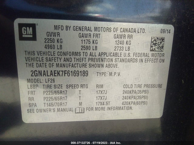 2015 CHEVROLET EQUINOX LS VIN: 2GNALAEK7F6169189