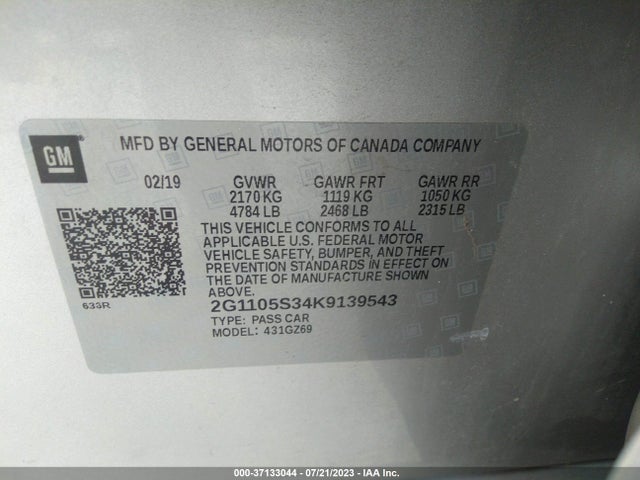 Chevrolet Impala Premier 2019 2G1105S34K9139543 Image 9