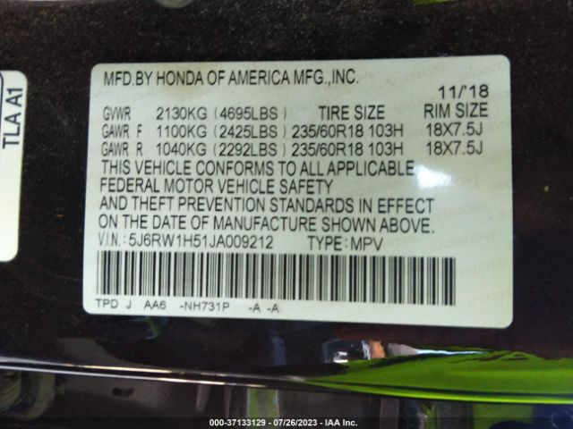 5J6RW1H51JA009212 Honda CR-V EX