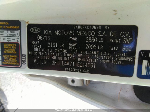 3KPFL4A71HE014061 KIA FORTE LX