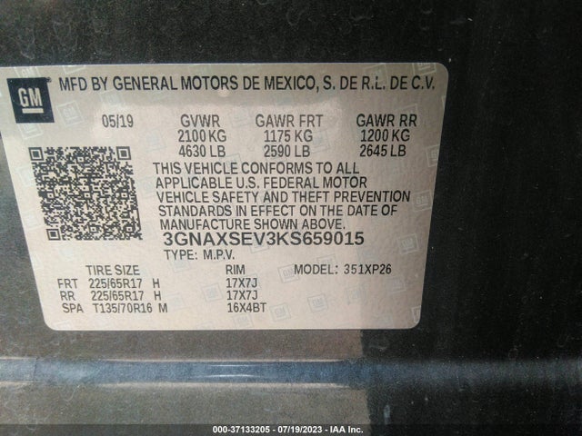 Chevrolet EQUINOX LS 2019 3GNAXSEV3KS659015 Image 9
