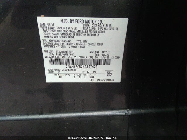 2017 Ford Flex, VIN: 2FMHK6C87HBA07423