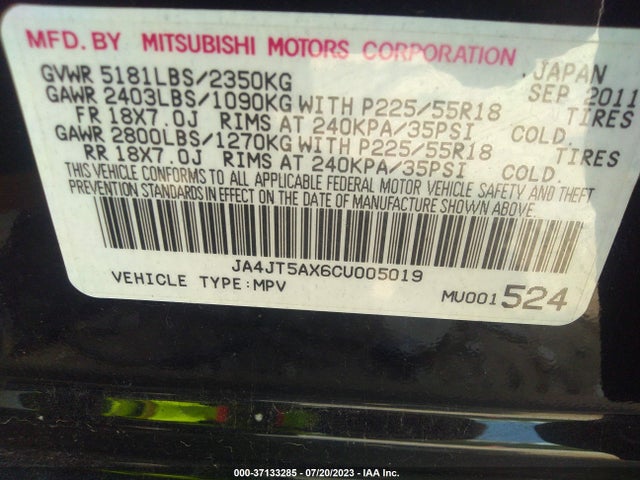 2012 MITSUBISHI OUTLANDER GT VIN: JA4JT5AX6CU005019