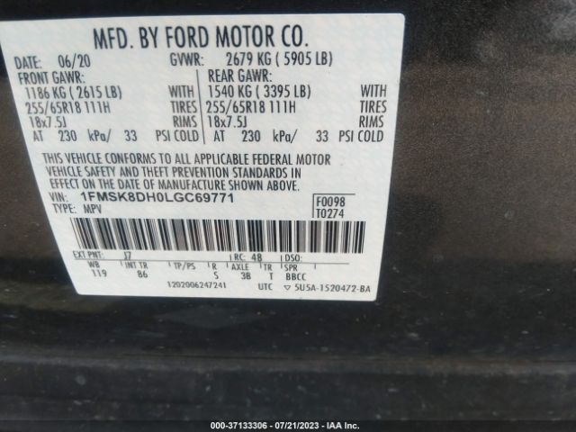 1FMSK8DH0LGC69771 Ford EXPLORER XLT
