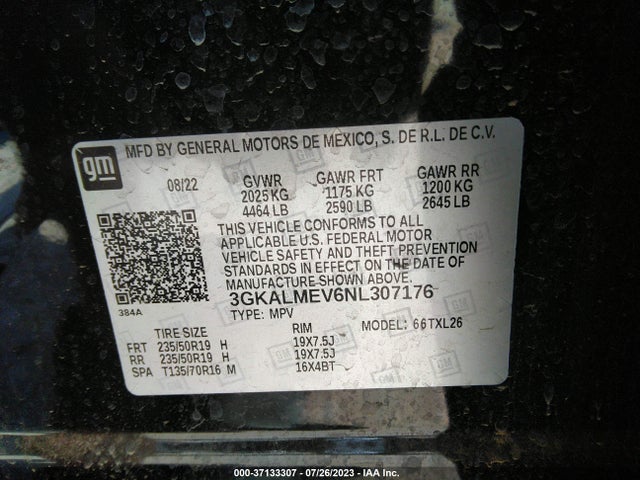 2022 GMC TERRAIN SLE VIN: 3GKALMEV6NL307176
