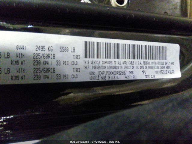 1C4PJMDXXKD492087 Jeep Cherokee Limited