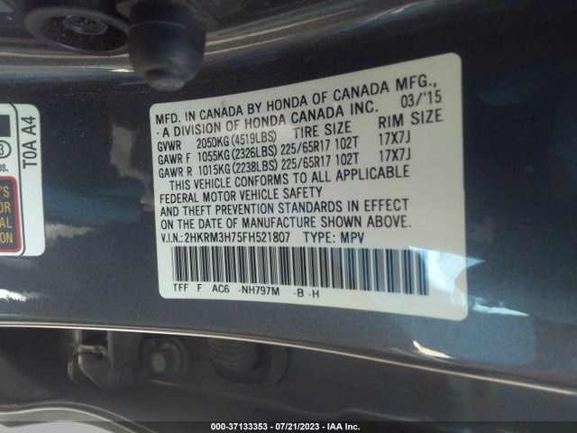 Honda Cr-v Ex-l 2015 2HKRM3H75FH521807 Image 9