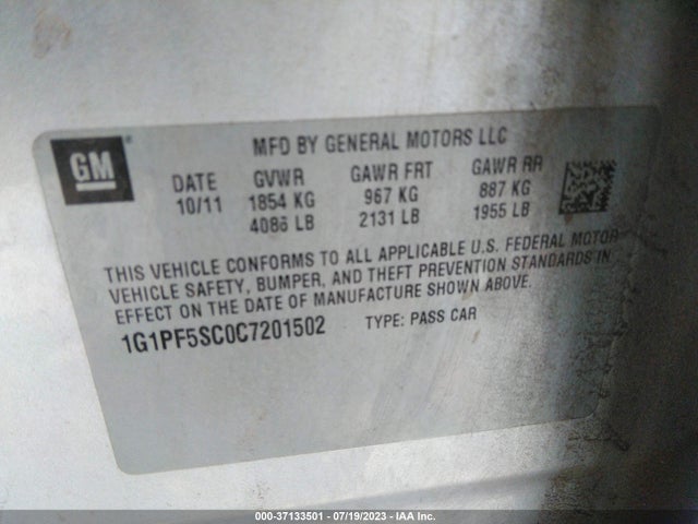 2012 CHEVROLET CRUZE LT W/1LT VIN: 1G1PF5SC0C7201502