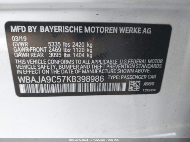 WBAJA9C57KB398986 BMW 5 Series 530e Iperformance